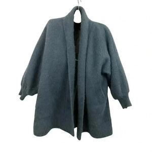 Blue Oversized Open Coat Angora Rabbit Fur Coat Chang Won L/XL